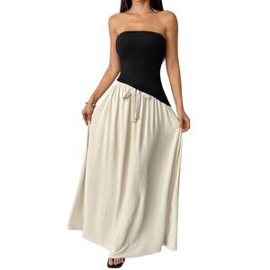 Strapless Tube Dress Black Sleeveless Tube Top Beige Skirt Sizes S-XL Party!